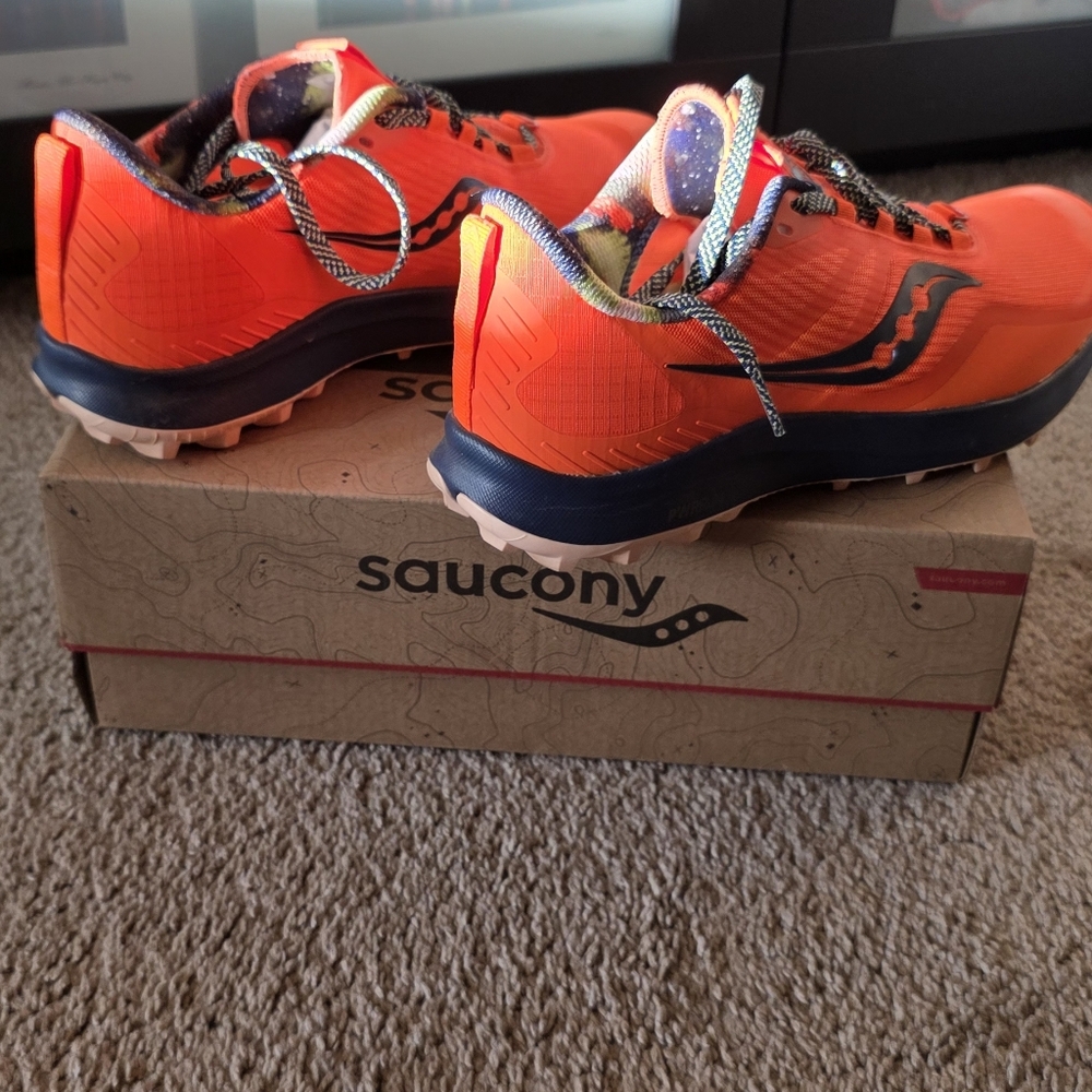 Saucony Women's Peregrine 12 Running Shoes Lightweight Lace Up Orange - Picture 2 of 8